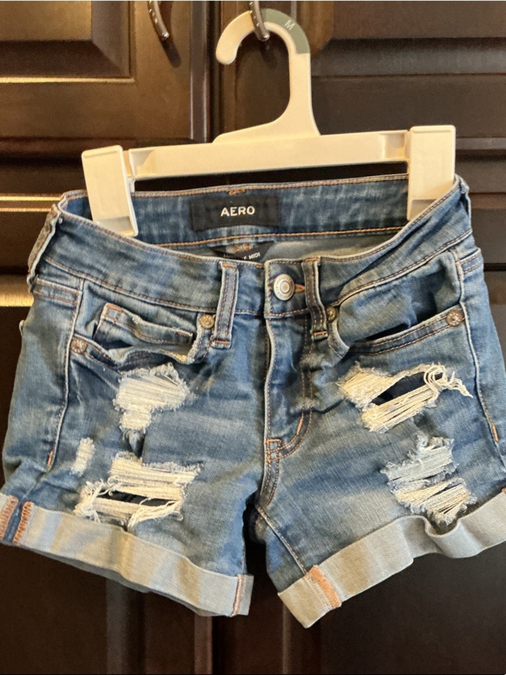 Aeropostale Light Blue Distressed Roll-Cuff Jean Shorts